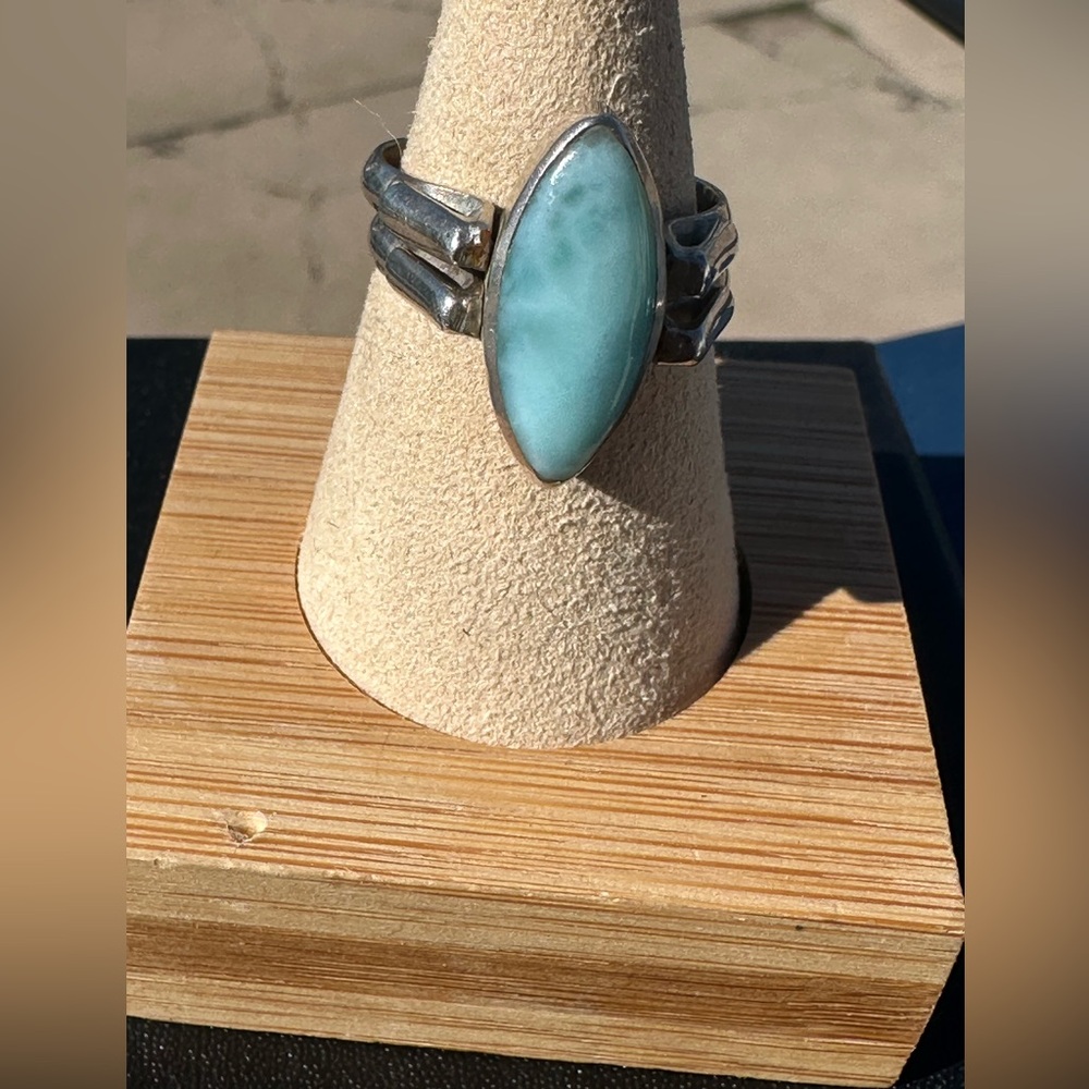 Sterling silver Larimar and Amber ring size 9.5 - Picture 3 of 10